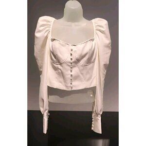 NWOT Ivory Long Puff Sleeve Corser Crop Top Sz M Cottagecore Coquette